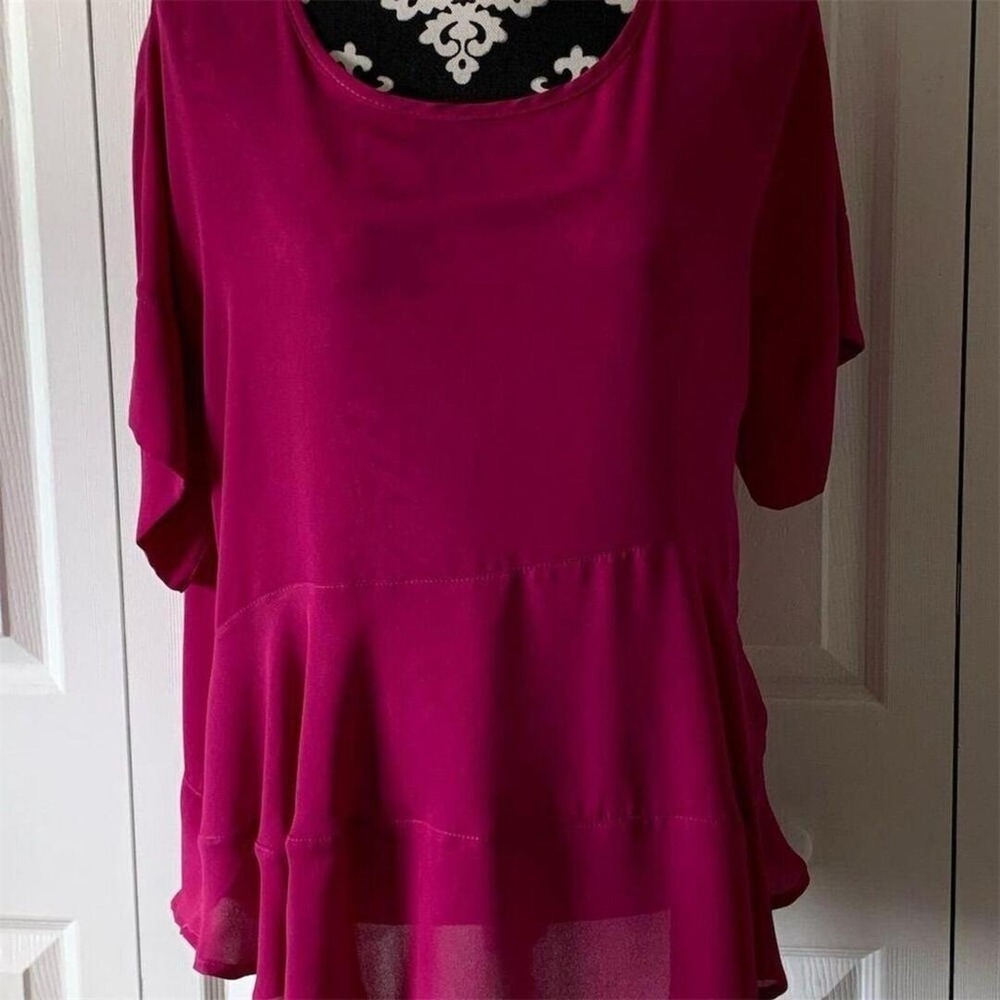 Lila Womens Small Pink Scoop Neck Peplum Top Short Sleeve Blouse Ruffle NWT